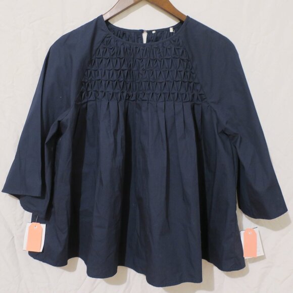 Joh Apparel Women's Top Navy Smocked 100% Cotton Size Large NWT - Picture 1 of 4